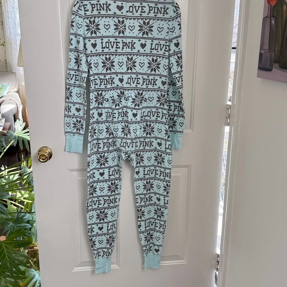 Pink Victoria's Secret Fair Isle Thermal Onesie Long Johns  Butt Flap - Medium